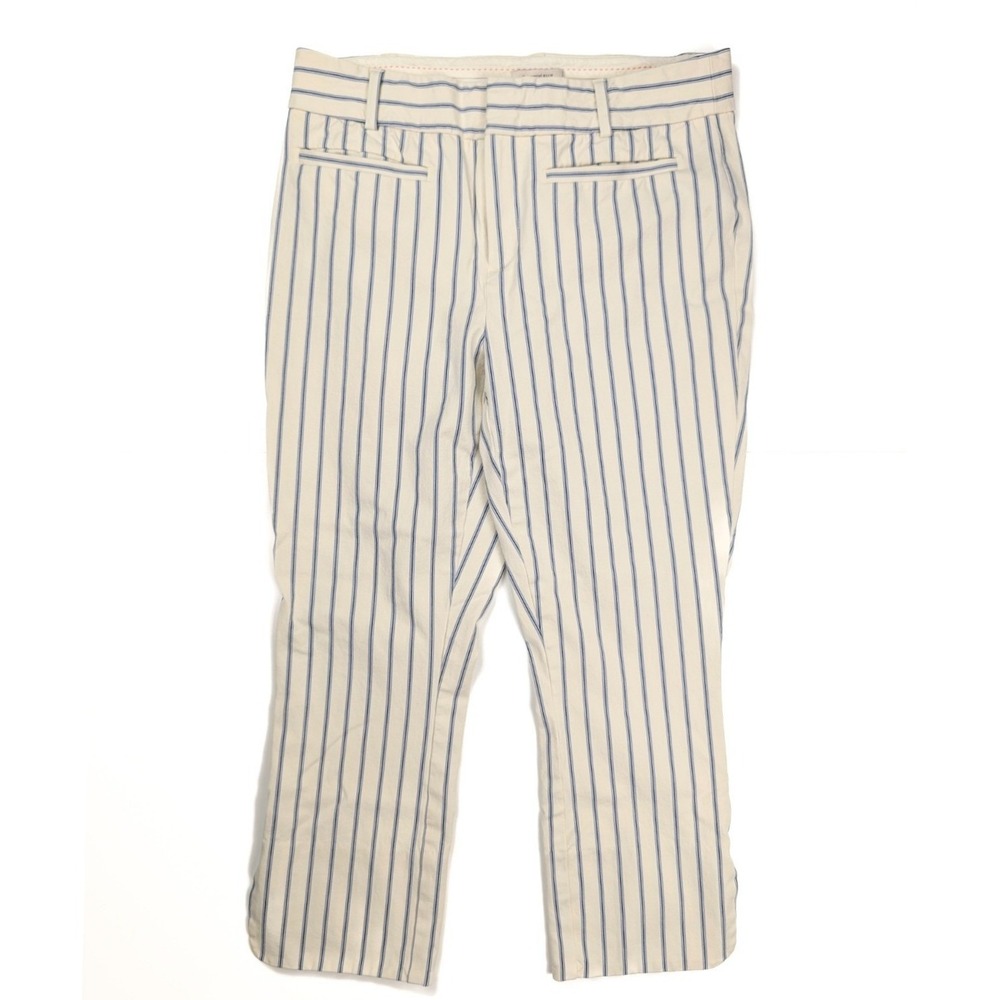 Anthropologie The Essential Slim Cream Blue Striped Ankle Pants Women's Size 6